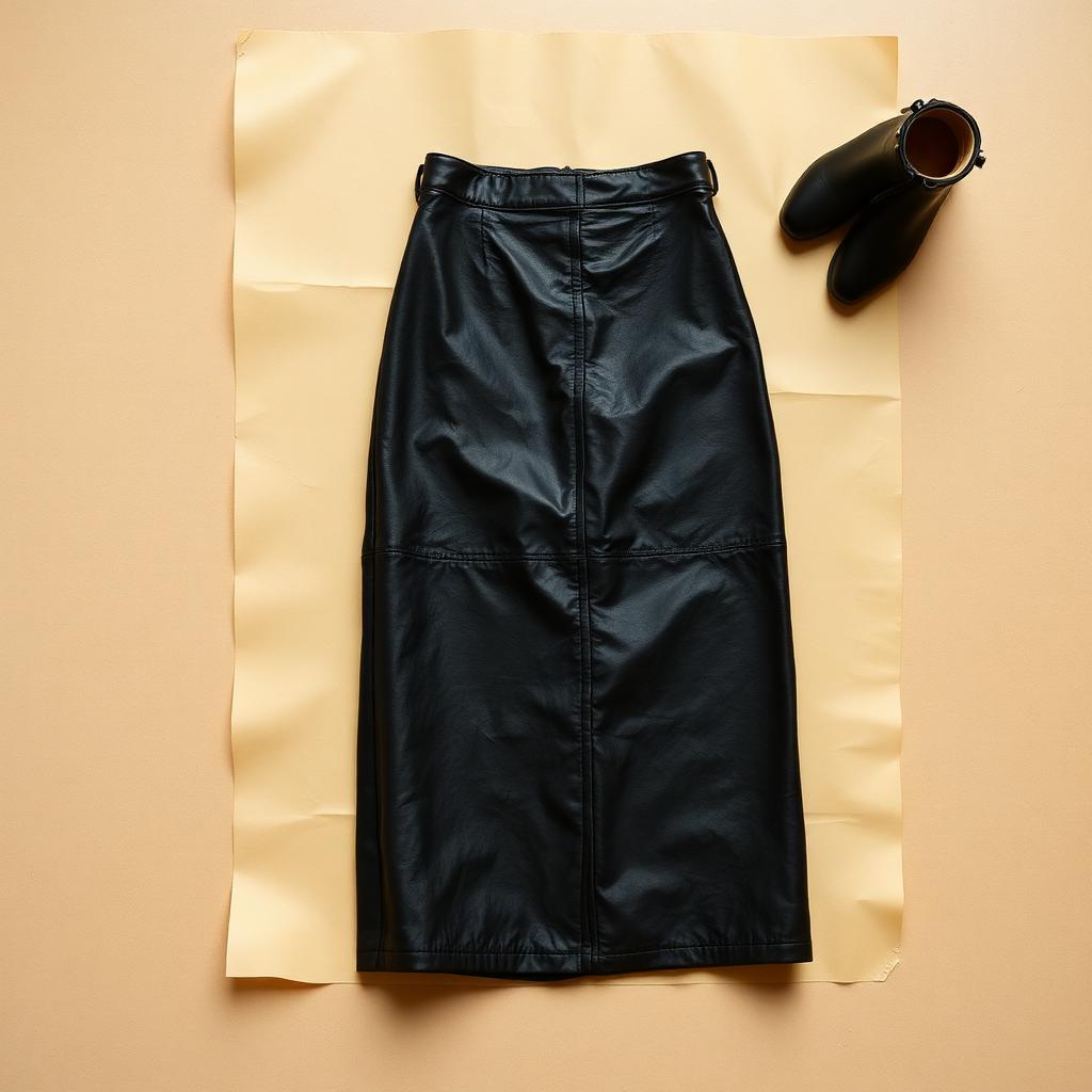 Black Leather Midi Skirt — skirt, 90s (photo 1)