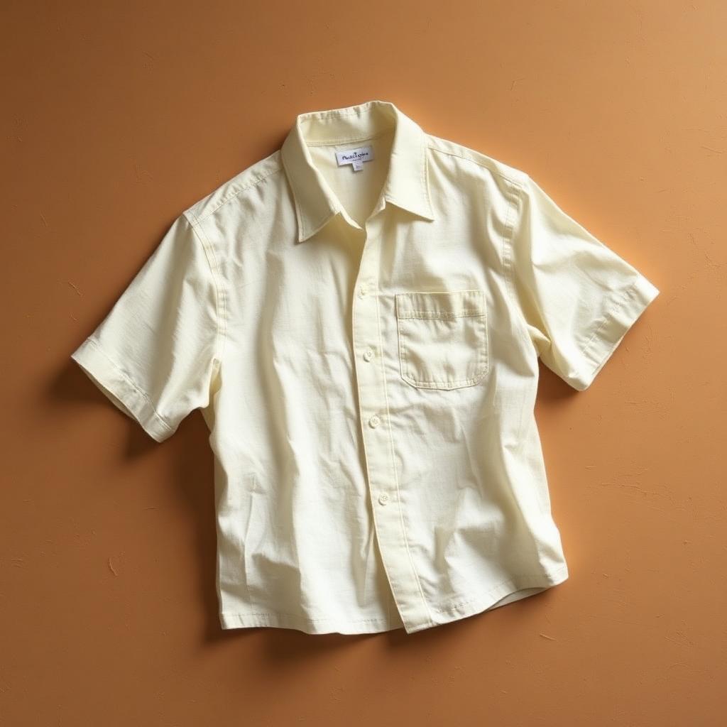 Cream Linen Camp-Collar Shirt — shirt, 70s (photo 1)